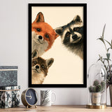 Foxs And Raccoon Funny Portrait Painting Art, Kid Room Painting, Pet Lover Art, Framed Art Print, Fine Art Wall Decor