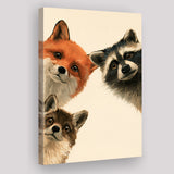 Foxs And Raccoon Funny Portrait Painting Art, Kid Room Painting, Pet Lover Art, Canvas Print Wall Art, Wall Decor