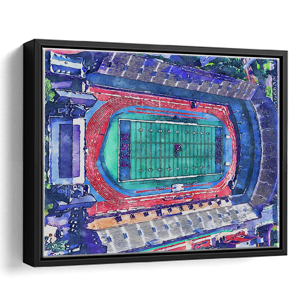 Franklin Field WaterColor Framed Canvas Prints, Philadelphia Pennsylvania Watercolor, Stadium Art Gifts, Floating Frame