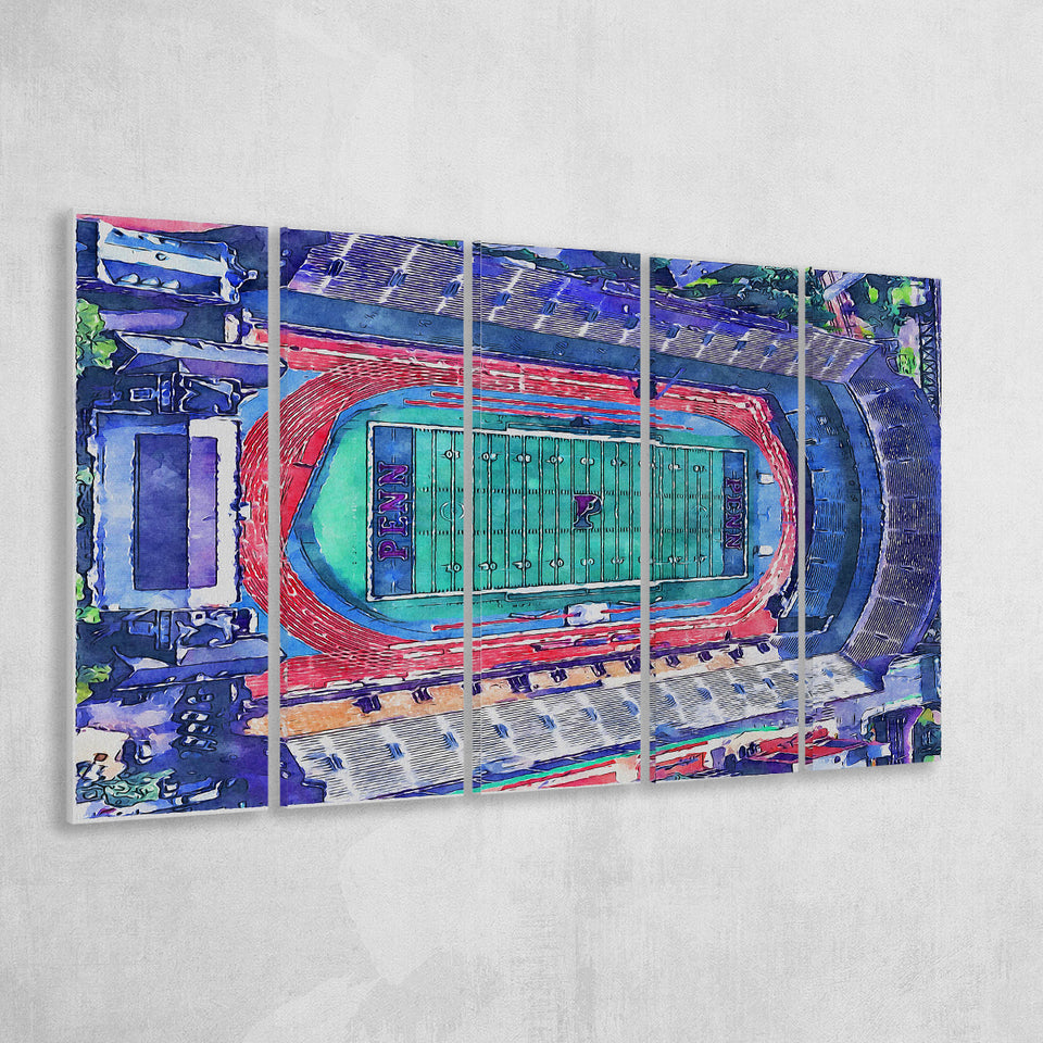 Franklin Field WaterColor 5 Panels B Mixed Canvas Prints, Extra Large, Philadelphia Pennsylvania Watercolor
