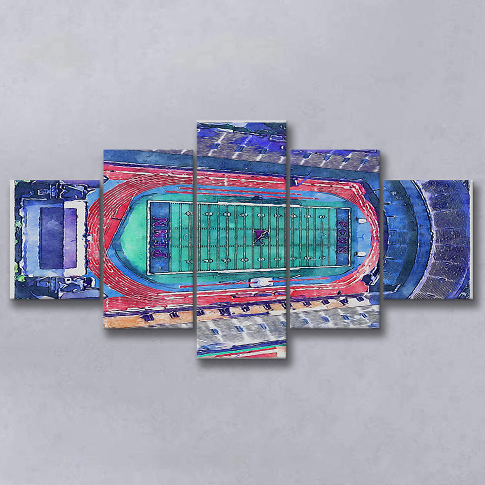 Franklin Field WaterColor 5 Panels Mix Canvas Prints, Philadelphia Pennsylvania Watercolor, Large Stadium Canvas