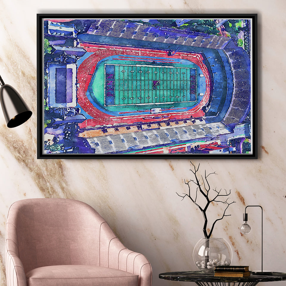 Franklin Field WaterColor Framed Canvas Prints, Philadelphia Pennsylvania Watercolor, Stadium Art Gifts, Floating Frame
