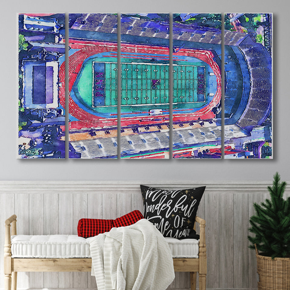 Franklin Field WaterColor 5 Panels B Mixed Canvas Prints, Extra Large, Philadelphia Pennsylvania Watercolor