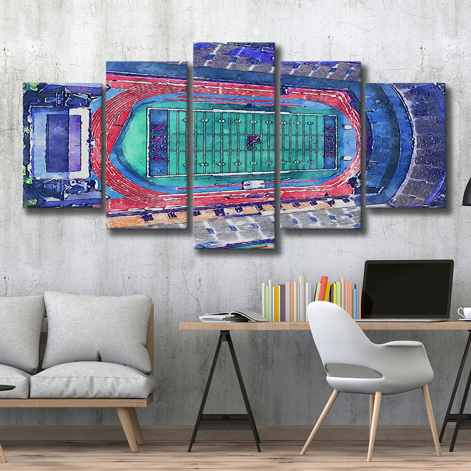 Franklin Field WaterColor 5 Panels Mix Canvas Prints, Philadelphia Pennsylvania Watercolor, Large Stadium Canvas