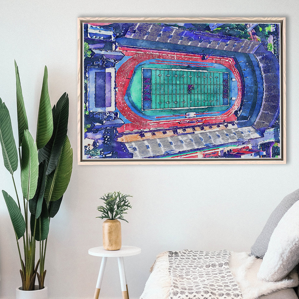 Franklin Field WaterColor Framed Canvas Prints, Philadelphia Pennsylvania Watercolor, Stadium Art Gifts, Floating Frame