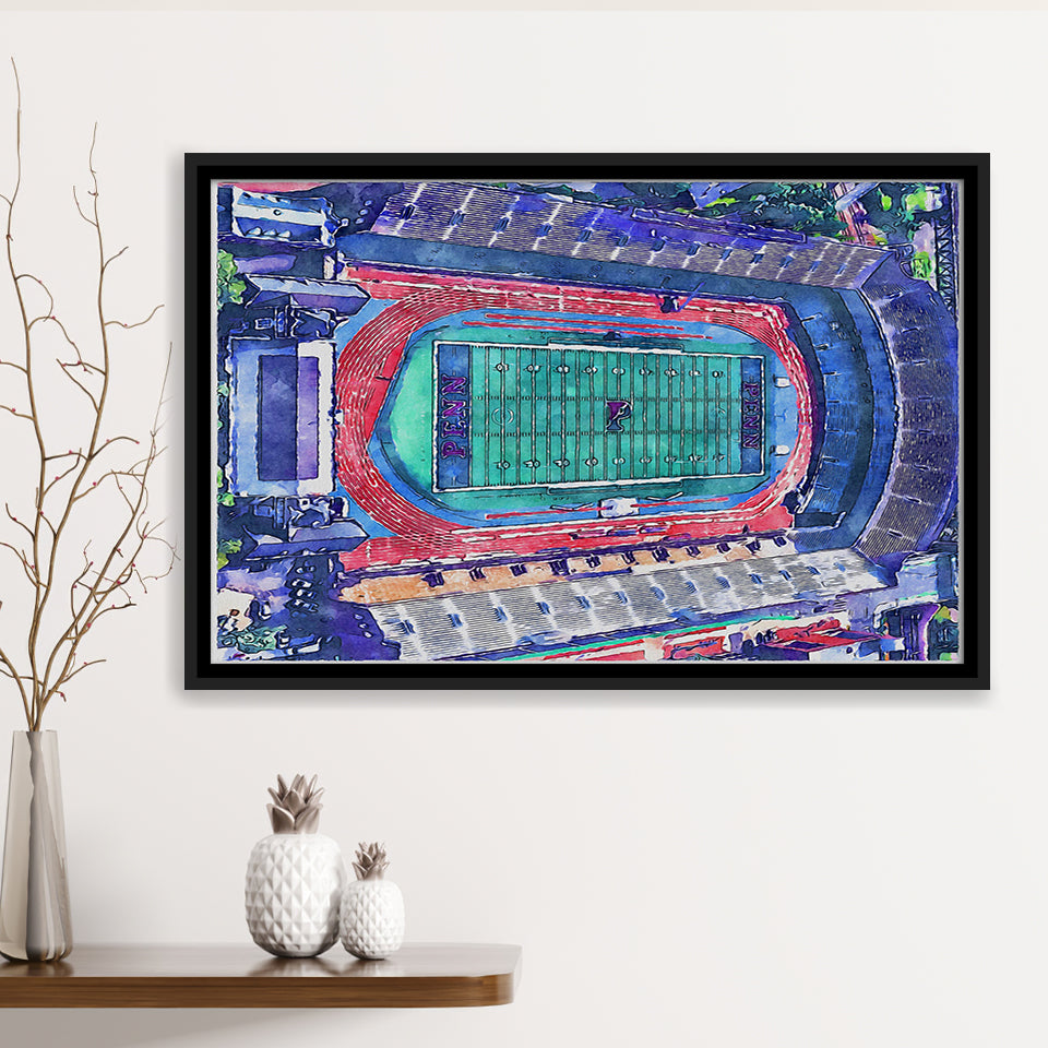 Franklin Field WaterColor Framed Canvas Prints, Philadelphia Pennsylvania Watercolor, Stadium Art Gifts, Floating Frame