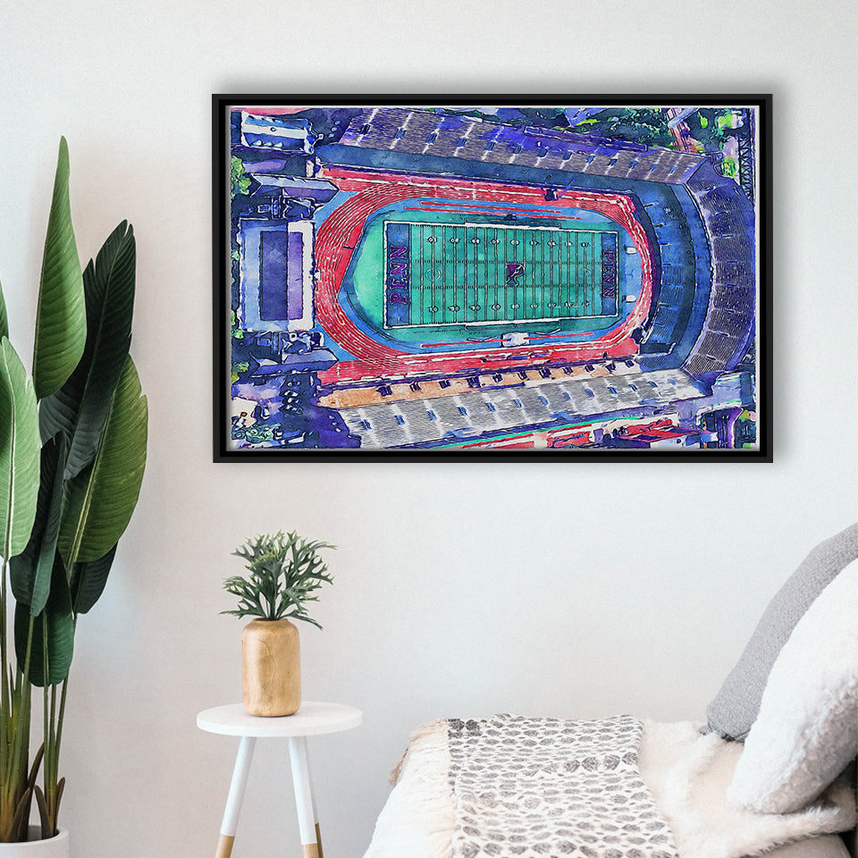 Franklin Field WaterColor Framed Canvas Prints, Philadelphia Pennsylvania Watercolor, Stadium Art Gifts, Floating Frame