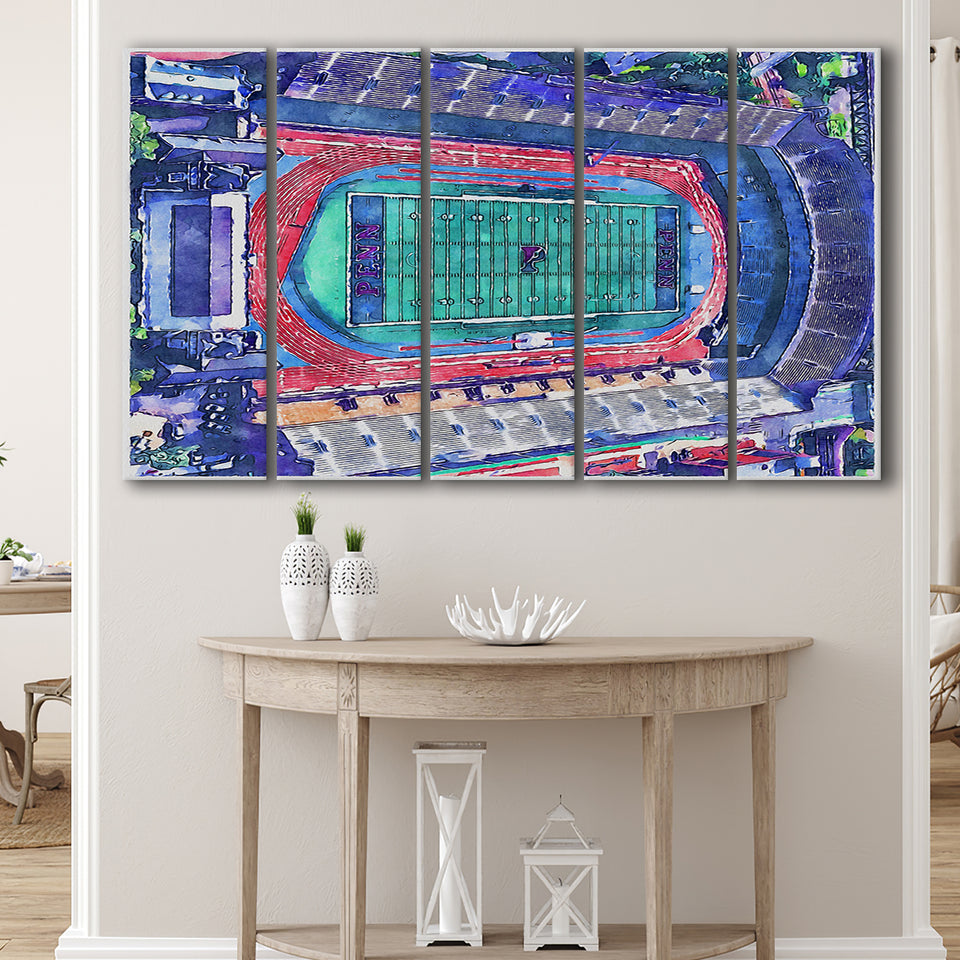 Franklin Field WaterColor 5 Panels B Mixed Canvas Prints, Extra Large, Philadelphia Pennsylvania Watercolor