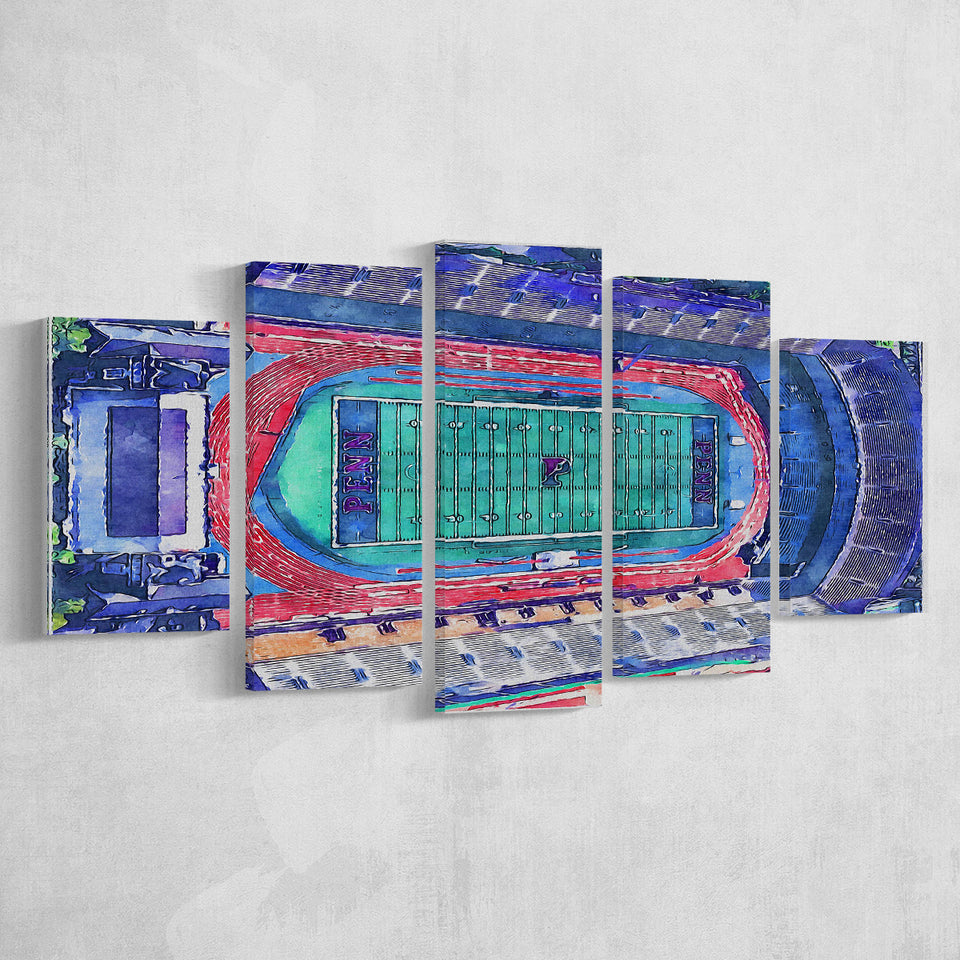Franklin Field WaterColor 5 Panels Mix Canvas Prints, Philadelphia Pennsylvania Watercolor, Large Stadium Canvas