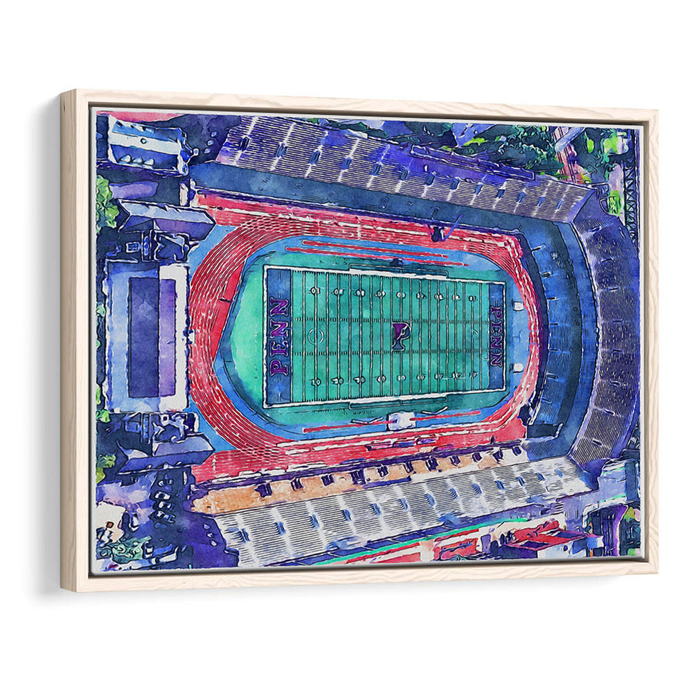 Franklin Field WaterColor Framed Canvas Prints, Philadelphia Pennsylvania Watercolor, Stadium Art Gifts, Floating Frame