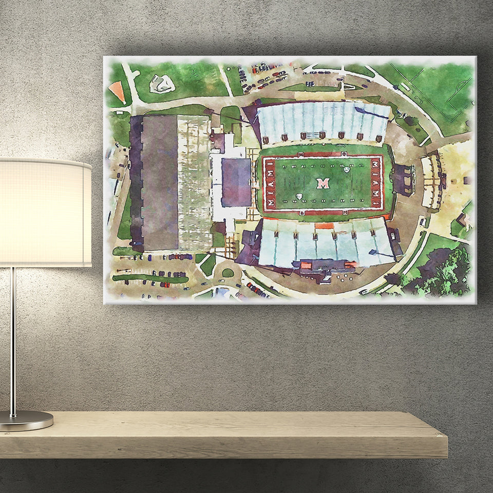 Fred C. Yager Stadium WaterColor Canvas Prints, Oxford Ohio Watercolor, Stadium Art Gifts