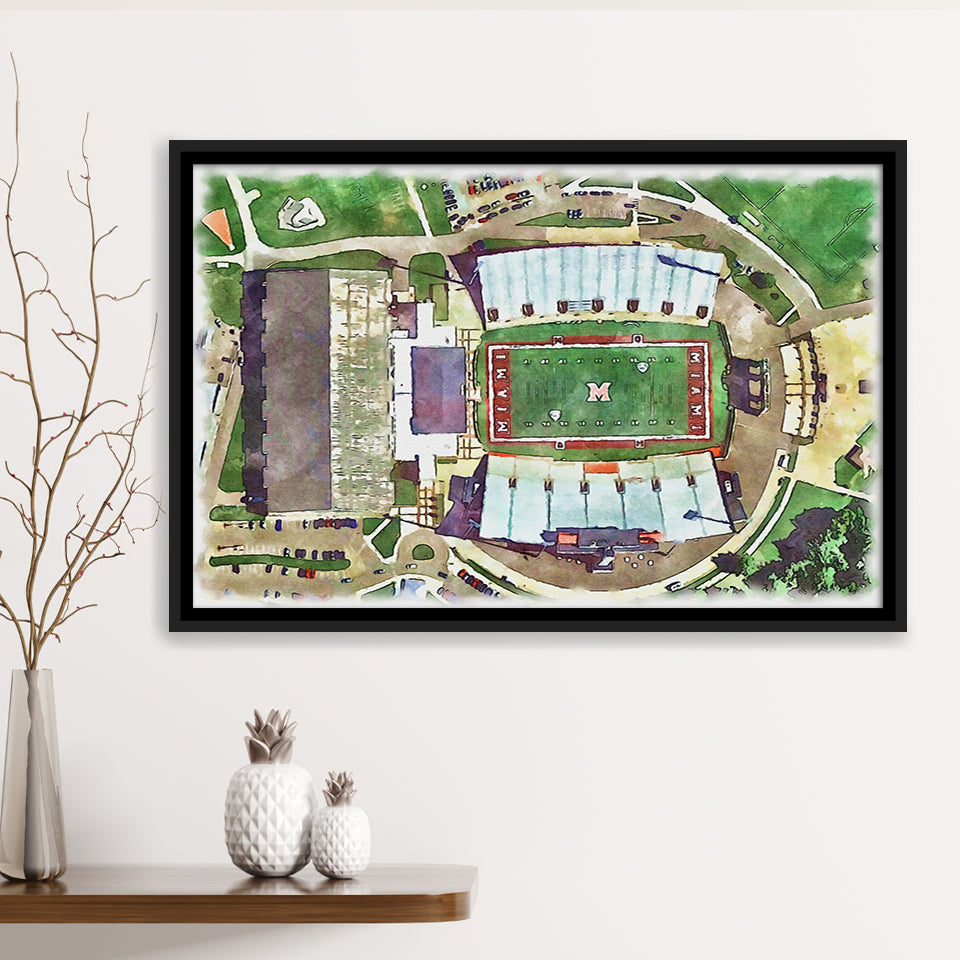 Fred C. Yager Stadium WaterColor Framed Canvas Prints, Oxford Ohio Watercolor, Stadium Art Gifts, Floating Frame