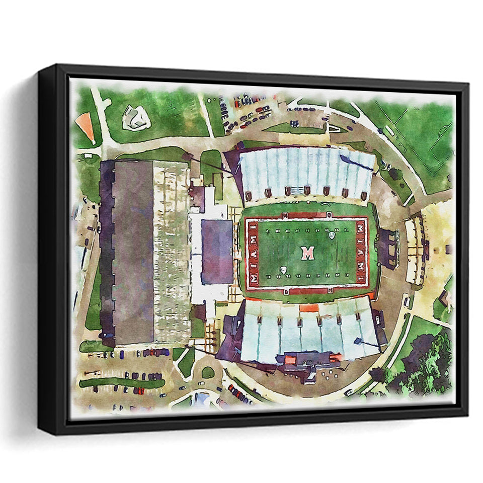 Fred C. Yager Stadium WaterColor Framed Canvas Prints, Oxford Ohio Watercolor, Stadium Art Gifts, Floating Frame