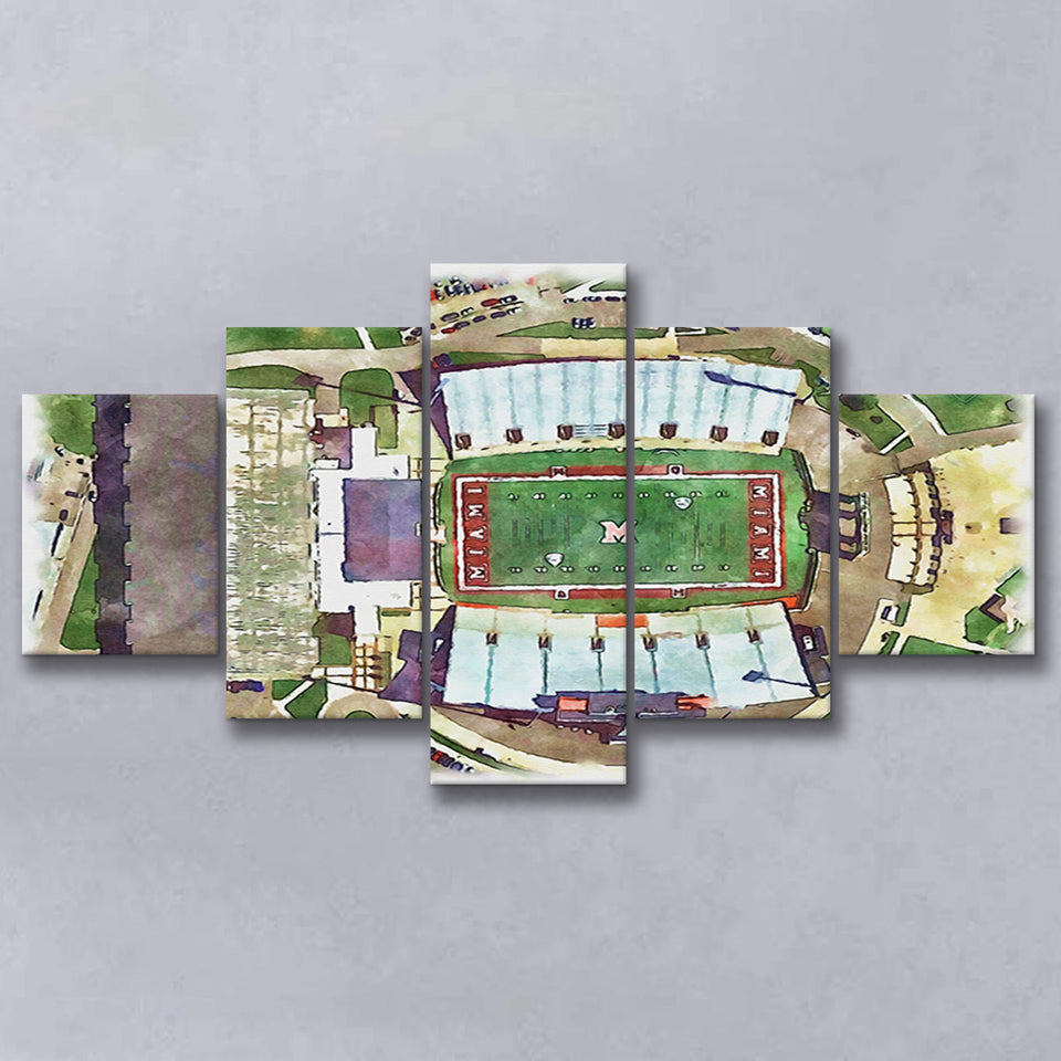 Fred C. Yager Stadium WaterColor 5 Panels Mix Canvas Prints, Oxford Ohio Watercolor, Large Stadium Canvas
