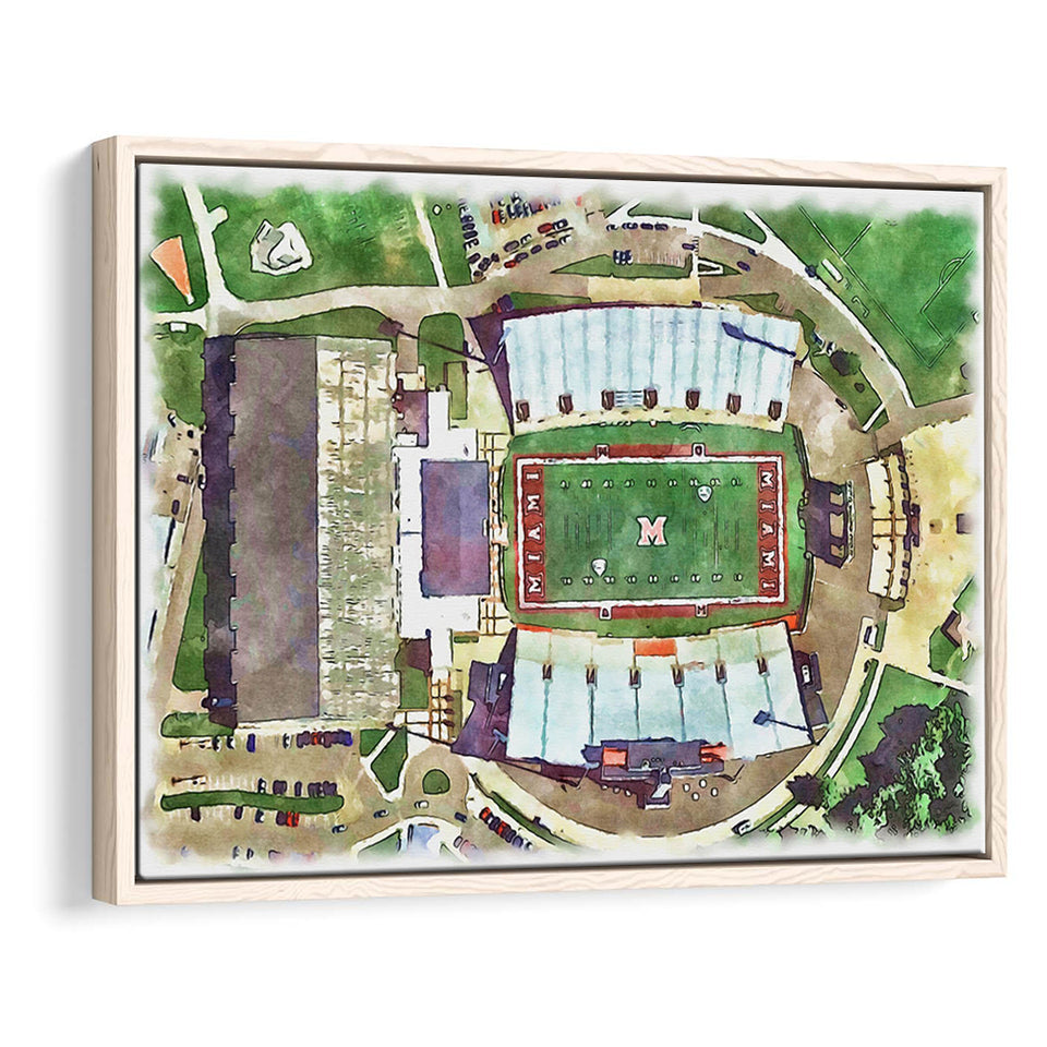 Fred C. Yager Stadium WaterColor Framed Canvas Prints, Oxford Ohio Watercolor, Stadium Art Gifts, Floating Frame