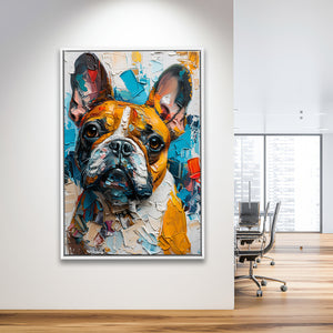 French Bulldog, Cute Dog Portrait Painting Colorful, Framed Canvas Prints Wall Art Decor, Floating Frame