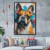 French Bulldog, Cute Dog Portrait Painting Colorful, Framed Art Prints Wall Art Decor, Framed Picture Print