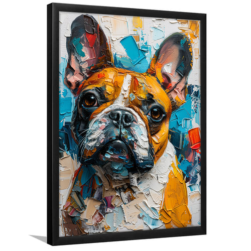 French Bulldog, Cute Dog Portrait Painting Colorful, Framed Art Prints Wall Art Decor, Framed Picture Print