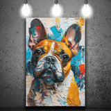 French Bulldog, Cute Dog Portrait Painting Colorful, Canvas Prints Wall Art Decor, Painting Canvas