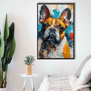 French Bulldog, Cute Dog Portrait Painting Colorful, Framed Canvas Prints Wall Art Decor, Floating Frame