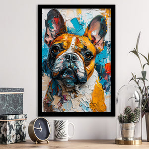 French Bulldog, Cute Dog Portrait Painting Colorful, Framed Art Prints Wall Art Decor, Framed Picture Print