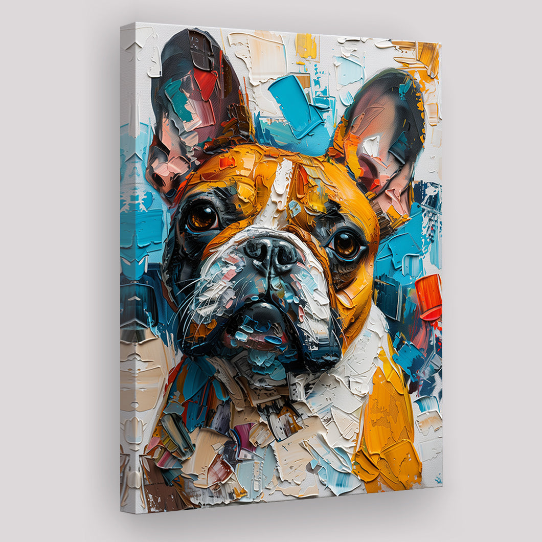 French Bulldog, Cute Dog Portrait Painting Colorful, Canvas Prints Wall Art Decor, Painting Canvas