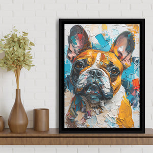 French Bulldog, Cute Dog Portrait Painting Colorful, Framed Canvas Prints Wall Art Decor, Floating Frame