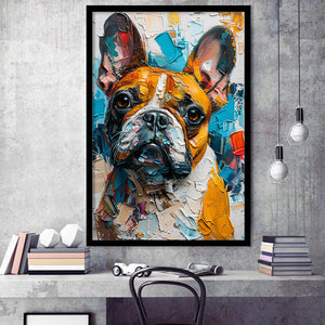 French Bulldog, Cute Dog Portrait Painting Colorful, Framed Art Prints Wall Art Decor, Framed Picture Print