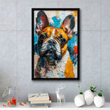 French Bulldog, Cute Dog Portrait Painting Colorful, Framed Canvas Prints Wall Art Decor, Floating Frame