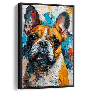 French Bulldog, Cute Dog Portrait Painting Colorful, Framed Canvas Prints Wall Art Decor, Floating Frame