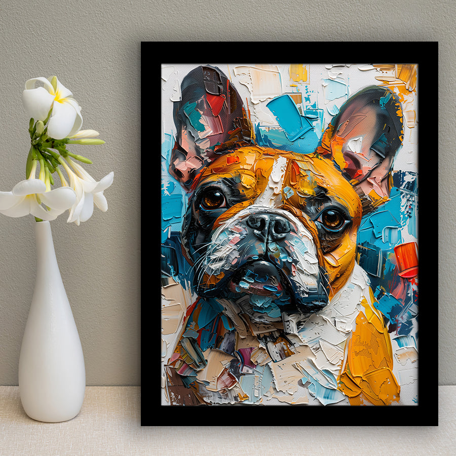 French Bulldog, Cute Dog Portrait Painting Colorful, Framed Art Prints Wall Art Decor, Framed Picture Print