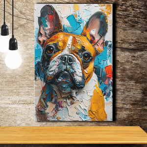 French Bulldog, Cute Dog Portrait Painting Colorful, Canvas Prints Wall Art Decor, Painting Canvas