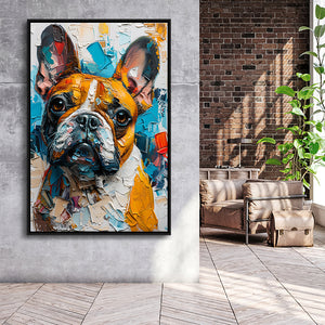 French Bulldog, Cute Dog Portrait Painting Colorful, Framed Canvas Prints Wall Art Decor, Floating Frame