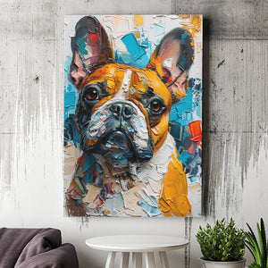 French Bulldog, Cute Dog Portrait Painting Colorful, Canvas Prints Wall Art Decor, Painting Canvas