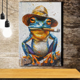 Frog Smoking Cigar Portrait, Unique Art, Canvas Painting, Canvas Prints Wall Art Decor