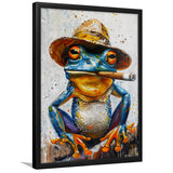 Frog Smoking Cigar Portrait, Unique Art, Framed Art Print Wall Decor, Framed Picture