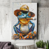 Frog Smoking Cigar Portrait, Unique Art, Canvas Painting, Canvas Prints Wall Art Decor