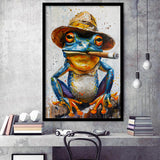 Frog Smoking Cigar Portrait, Unique Art, Framed Art Print Wall Decor, Framed Picture