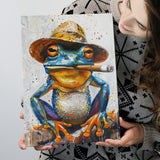 Frog Smoking Cigar Portrait, Unique Art, Canvas Painting, Canvas Prints Wall Art Decor