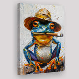 Frog Smoking Cigar Portrait, Unique Art, Canvas Painting, Canvas Prints Wall Art Decor