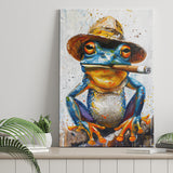 Frog Smoking Cigar Portrait, Unique Art, Canvas Painting, Canvas Prints Wall Art Decor