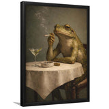 Frog Smoking A Cigarette Vintage, Retro Whimsical Print Funny Animal Dirty Martini Wall Art, Framed Art Print, Fine Art Wall Decor