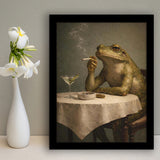 Frog Smoking A Cigarette Vintage, Retro Whimsical Print Funny Animal Dirty Martini Wall Art, Framed Art Print, Fine Art Wall Decor