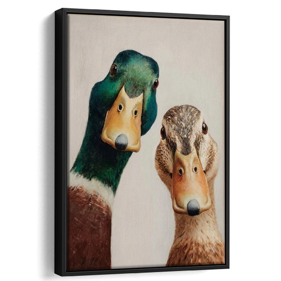 Funny Duck Art Print, Mallard Pair Portrait, Animal Wall Art, Funny Art, Framed Canvas Print, Floating Frame