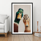 Funny Duck Art Print, Mallard Pair Portrait, Animal Wall Art, Funny Art, Framed Art Print White Border