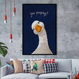Funny You Poopin Goose Bathroom Sign, Restroom Decor, Humorous Farm Animal, Framed Art Print, Fine Art Wall Decor