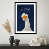 Funny You Poopin Goose Bathroom Sign, Restroom Decor, Humorous Farm Animal, Framed Art Print White Border