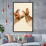 Funny A Fox And A Rabbit Art Print, Kid Room Decor, Pet Lover Painting, Framed Art Print, Fine Art Wall Decor