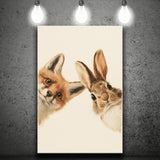 Funny A Fox And A Rabbit Art Print, Kid Room Decor, Pet Lover Painting, Canvas Print Wall Art, Wall Decor