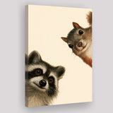 Funny Raccoon And A Squirrel Art, Portrait Art, Animal Wall Art, Pet Lover Art, Canvas Print Wall Art, Wall Decor